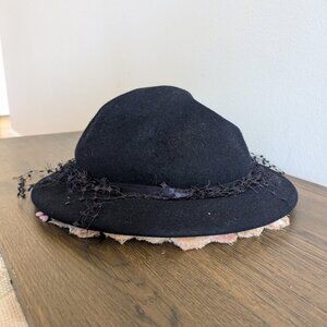 vintage draper the may company los angeles hat 1950s floral navy pink felt retro